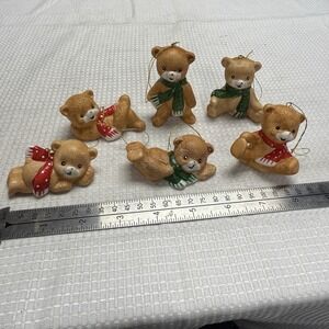 Vintage Set Of 6 Christmas Tree Ornaments Bears Parma By AAI Japan Painted